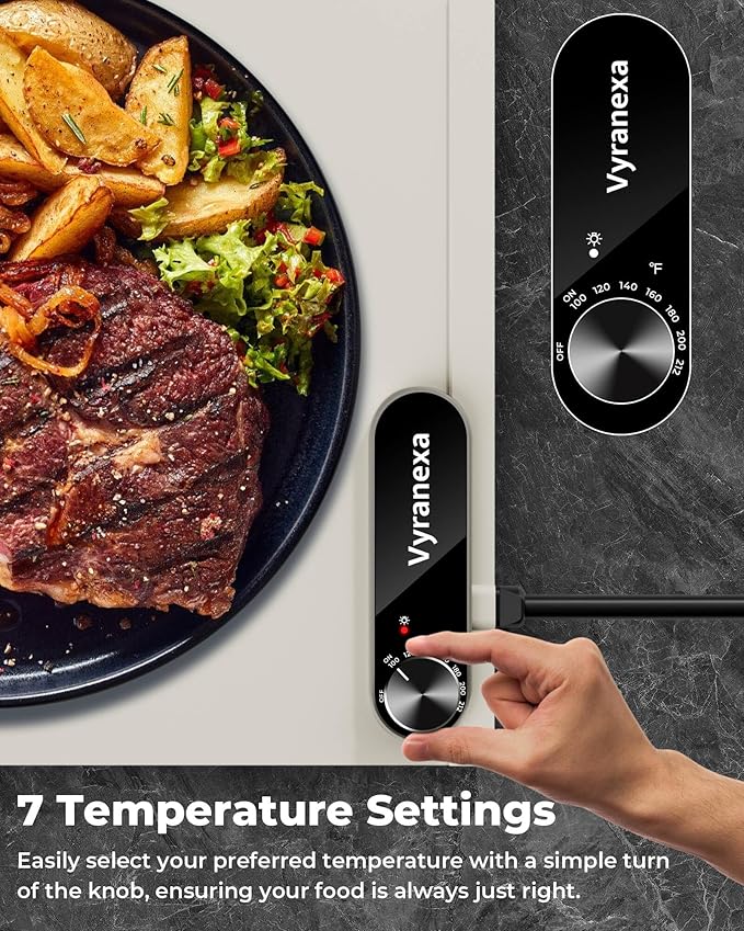 Warming Mat for Food - Space-Saving, Fits Two Baking Dishes, 7 Temp Settings, 4h Auto Shut-Off, Durable Silicone Surface, Easy to Clean, Perfect for Parties and Everyday Use (White, Medium)