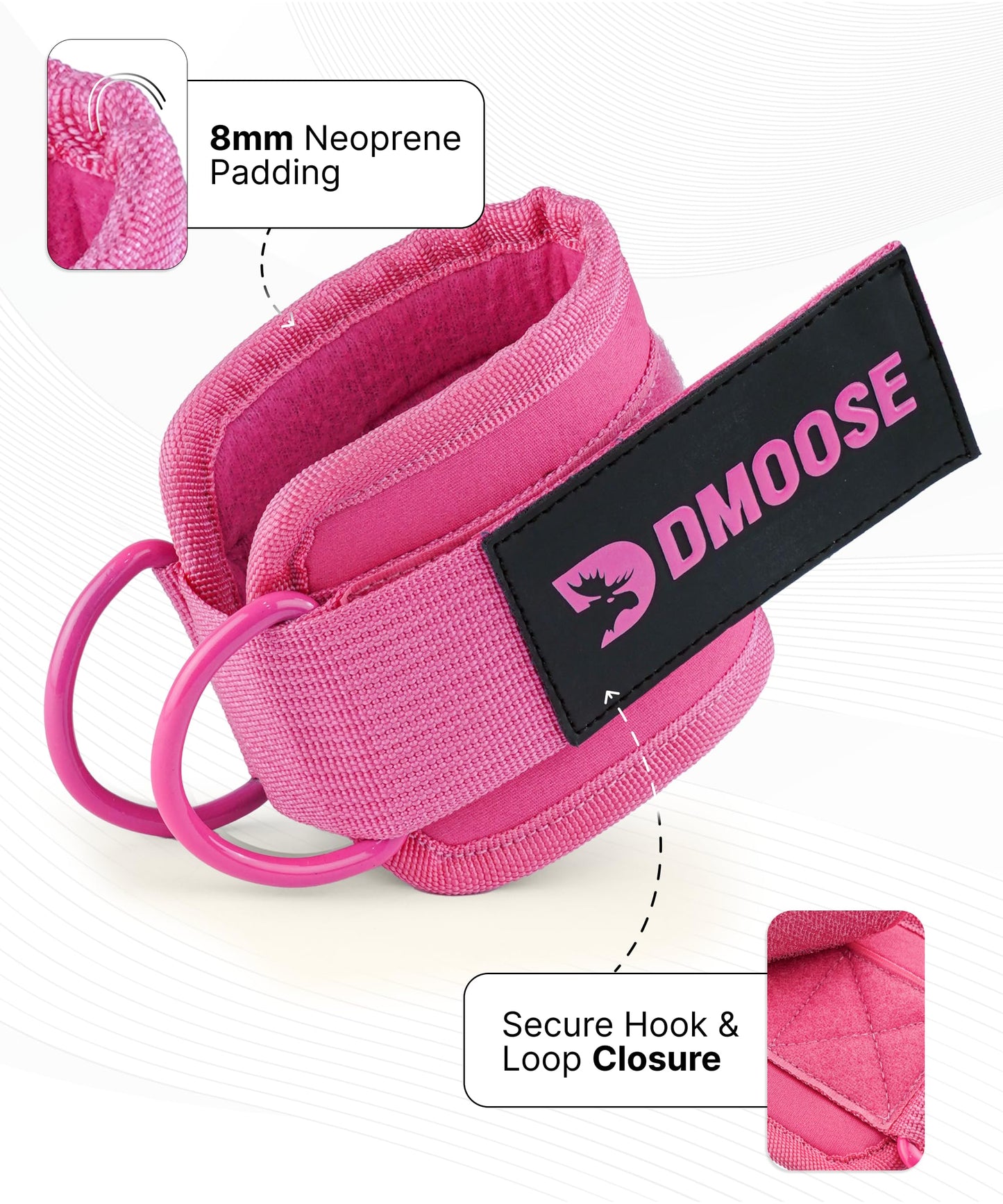 DMoose Ankle Strap for Cable Machine - One Size Fit with Premium Padding, Glute Kickback Ankle Strap, Ankle Cable Straps for Workout, Booty Workout, Leg Extension, Hip Abductors (All Pink - Pair)