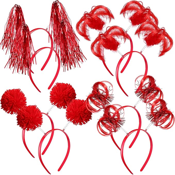 Censen 8 Pcs St. Patrick's Day Pom Pom Headbands Easter Spirit Party Headbands Tinsel Ponytails Headwear for Birthday Holiday