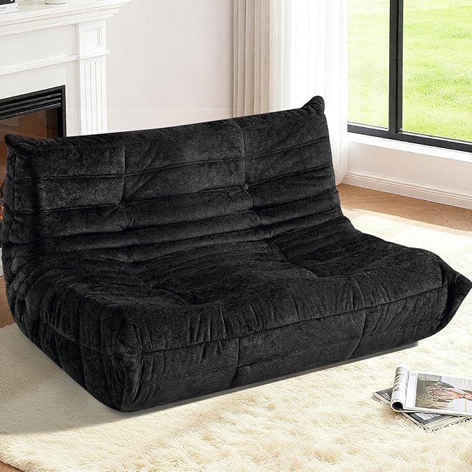HABUTWAY Bean Bag Chair, Giant Bean Bag Chairs for Adults, Loveseat Fireside Chair, 2 Seater Lazy Bean Bag Sofa Memory Foam Couch for Living Room, Bedroom, Office (Black)