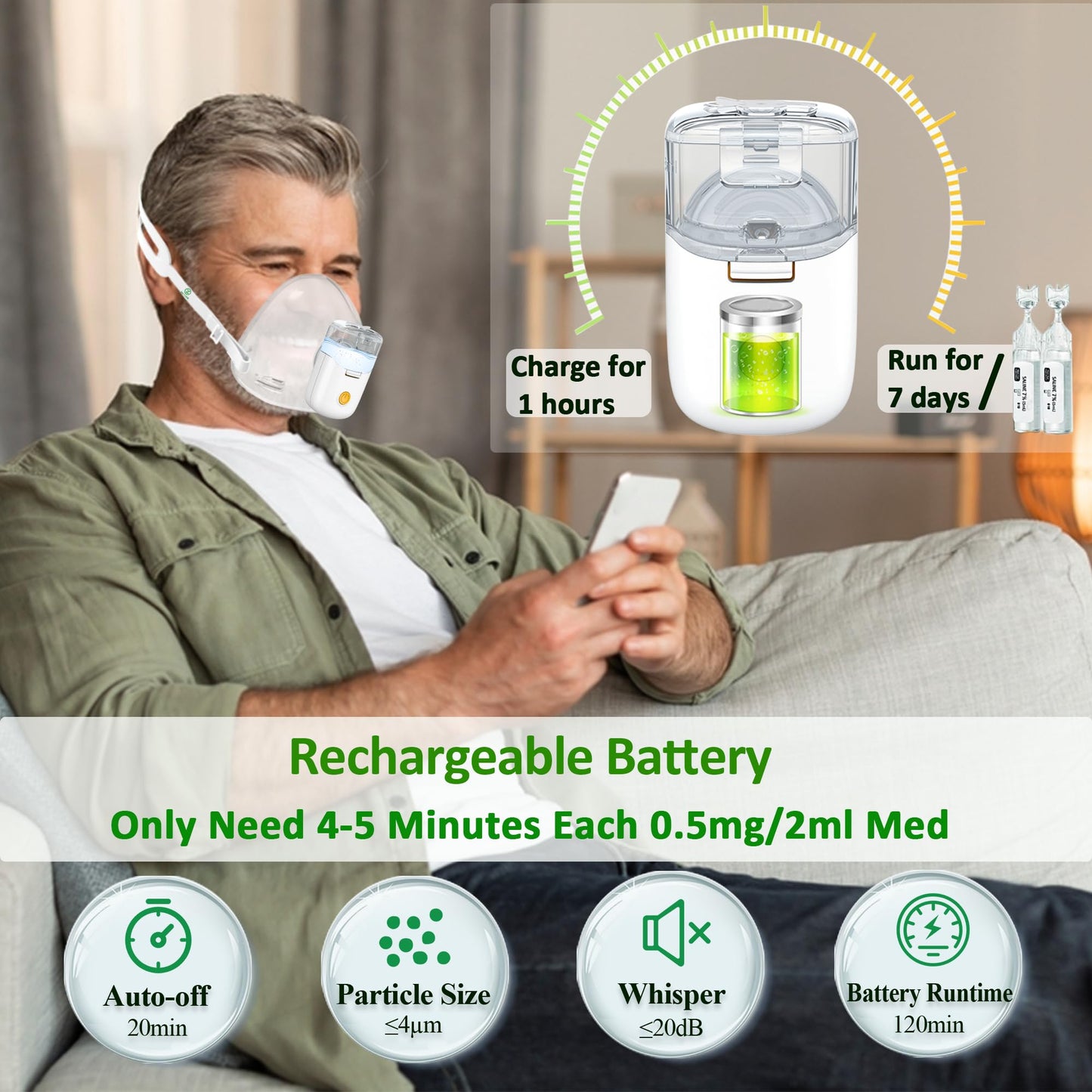 Nebulizer, Nebulizer for Adults, Portable Nebulizer for Lying Down Nebulization, Rechargeable Nebulizer for Respiratory Problem, Nebulizer for Timely Relief at Home