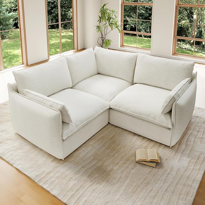 Forest aesthetics Cloud Modular Sectional,3 Seater Waterproof High Backrest V Shape Sectional Sofas,Down Filled Modular Couch with Removable Washable Cover for Living Room,Cream White