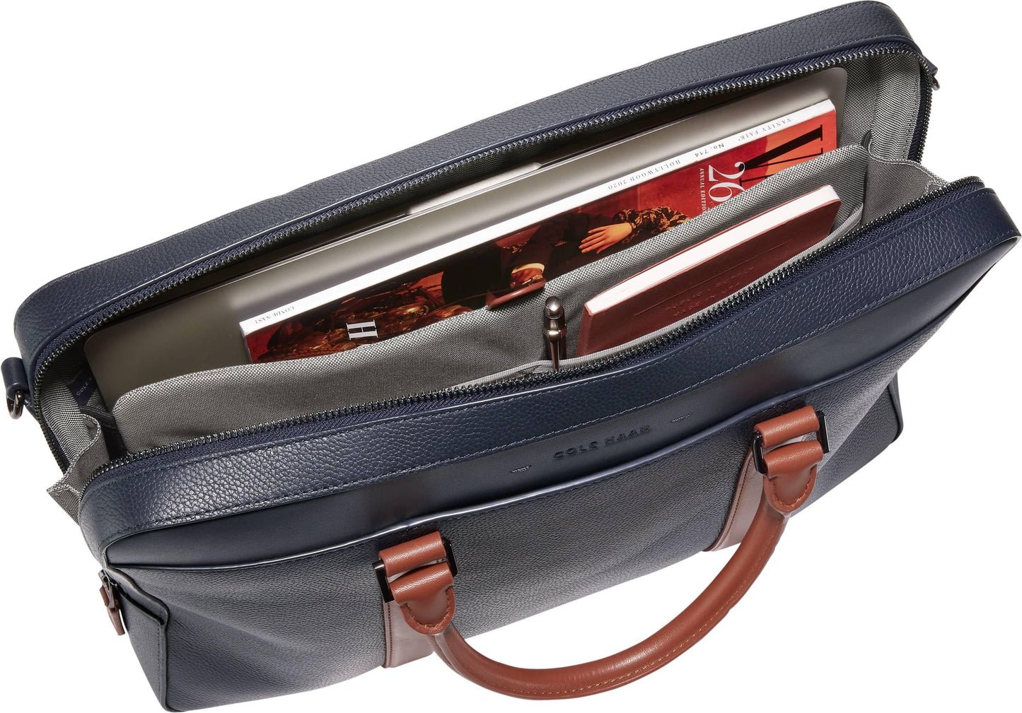Cole Haan Men's Triboro Briefcase, Navy Blazer/New British Tan