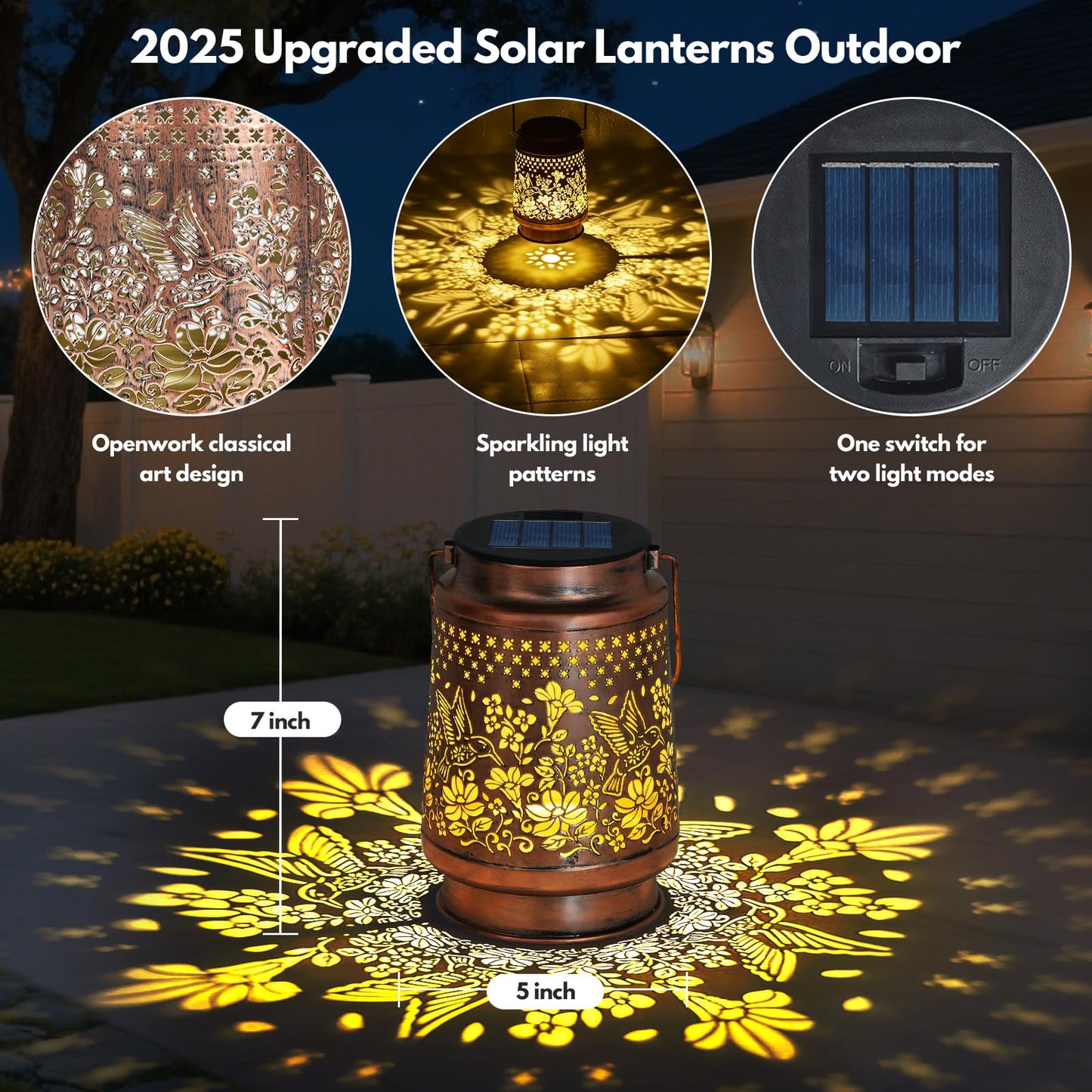 siruitong Solar Lantern Outdoor Lamp Waterproof Decorations Garden Decor, Christmas Birthday Gifts for Women, Mom, Grandma Decorative Garden, Yard, Patio, Lawn, Balcony Porch - Hummingbird