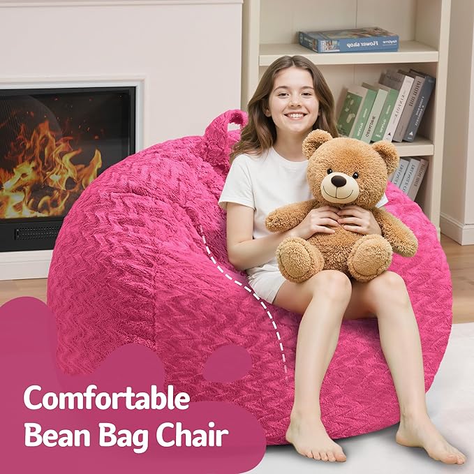 2FT Bean Bag Chair,Giant Bean Bag Chairs for Adults,Big Bean Bags with Memory Foam Filled, Large Beanbag Chairs with Chevron Plush Cover-Pink