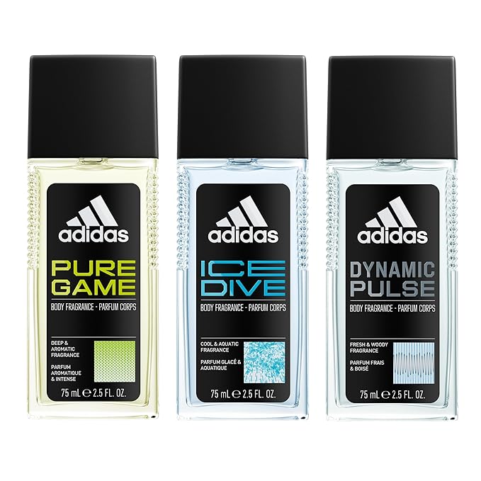 adidas Dynamic Pulse, Ice Dive, Pure Game Giftset, Natural Spray 2.5 fl oz, Notes of Rosemary, Lemon, Peppermint, and Grapefruit, Men's Fragrance, Long Lasting, Sporty Fragrance