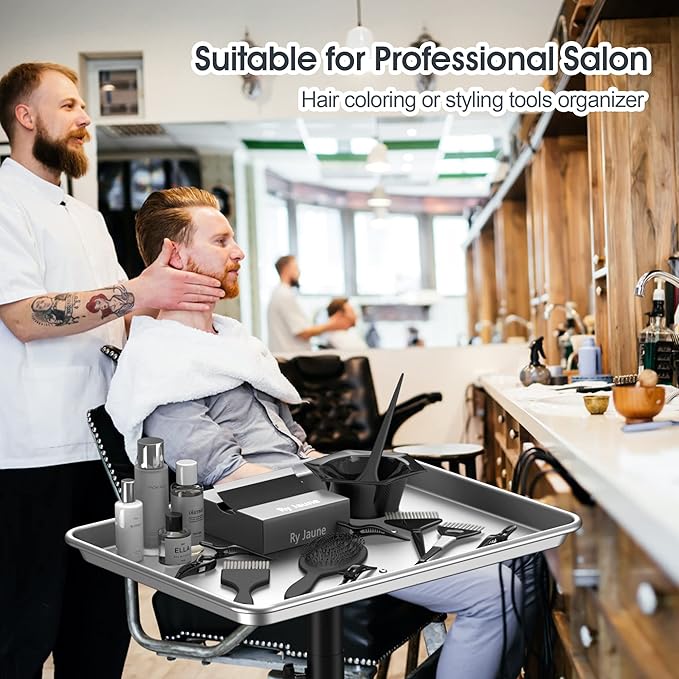 Premium Aluminum Salon Trolley Rolling Tray Silver Salon Station Tray with Wheels for Barber SPA Tattoo Clinic