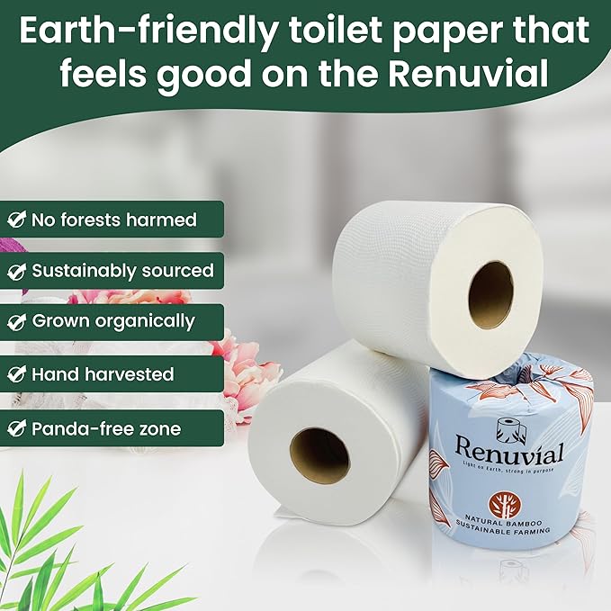 Bamboo Toilet Paper, Ultra-Soft & Strong, 3-Ply & 300 Sheets, Septic Safe, 12 Rolls, 100% Natural Bamboo, Non Toxic Toilet Paper, Sustainable, Biodegradable, Plastic-Free Packaging