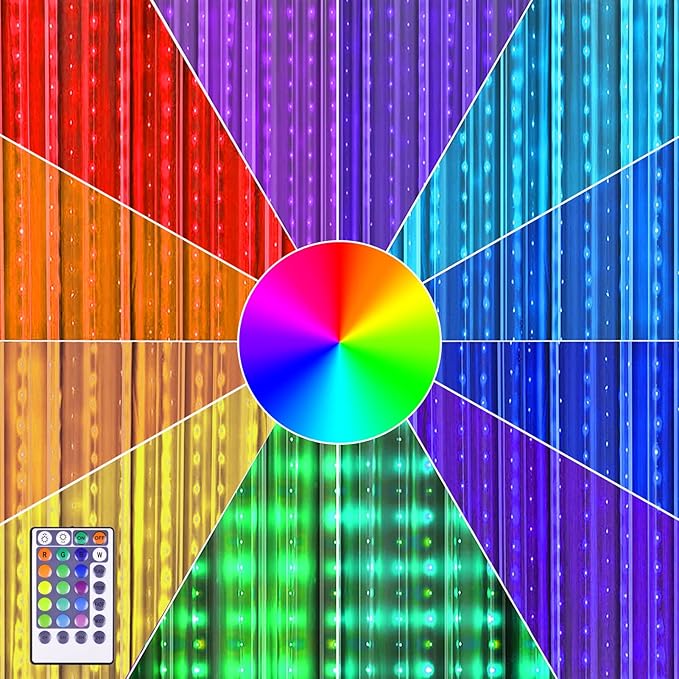 KPROE Fairy Curtain Lights - 16-Color Changing String Lights with Remote, 4 Lighting Modes, Ideal for Christmas, Weddings,...