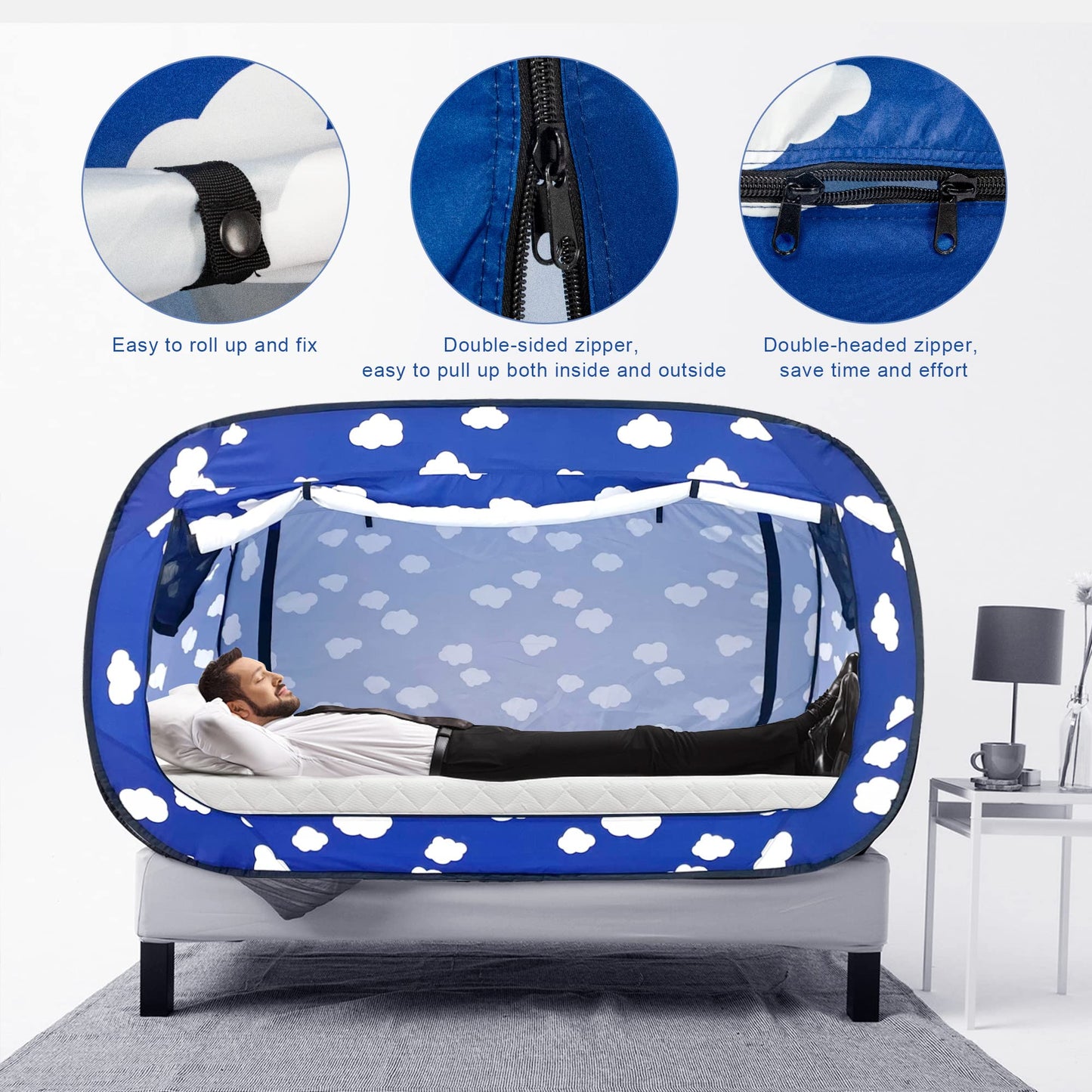 ANC POP Bed Tent Twin Bed Canopy Tents Portable Dream Tent for Kids and Adult Indoor Sleeping Tents with 2 Doors Breathable Private Space Tents, Cloud