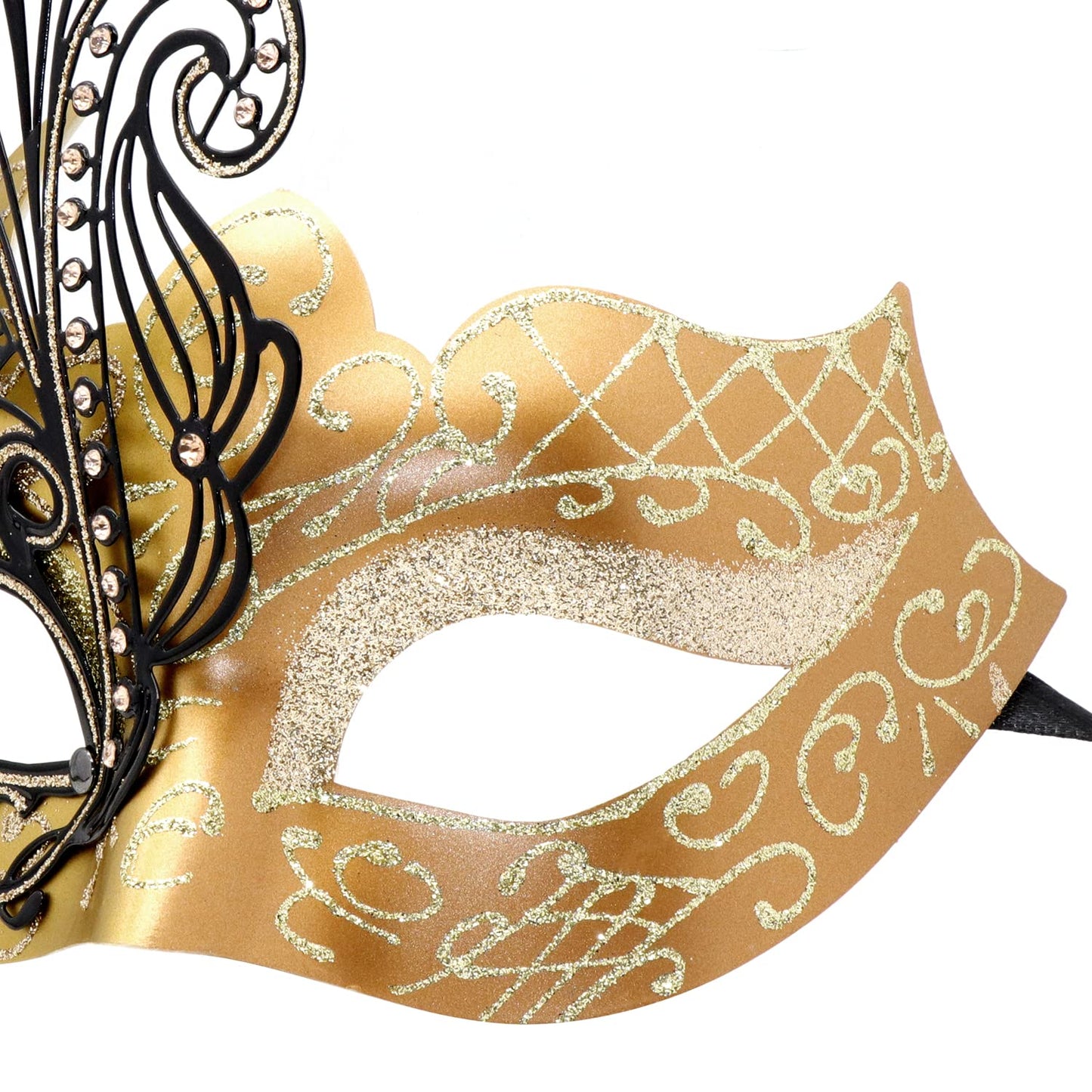 Mysterious Venetian Butterfly Lady Masquerade Halloween Party Mask Evening Prom Ball Mask Bar Costumes Accessory (Black-Gold)