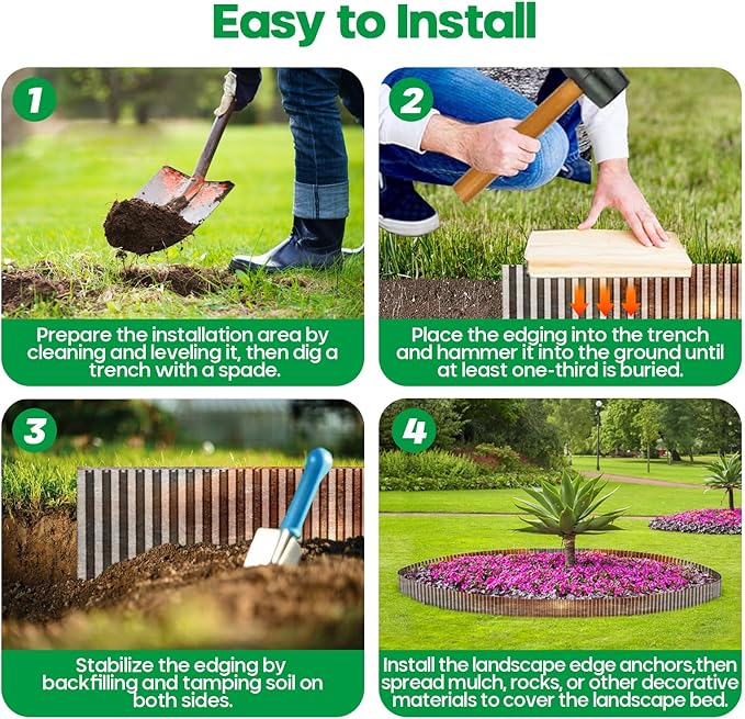 Camitlli Corrugated Metal Garden Edging, Sturdy Tall Landscape Edging Borders, Perfect DIY for Flower Beds, Lawn and Pathway,Tree Surrounds,Paver Edges (Pre-Rusted, 10"×20FT)
