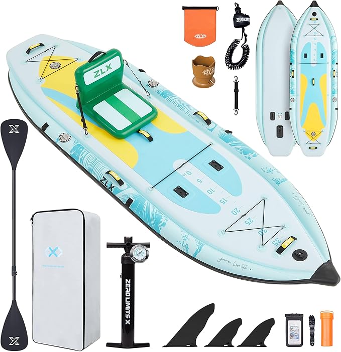 ZLX 11'6''x42'' Extra Wide Inflatable Fishing Paddle Board for Adults- Stable Non-Slip Deck Pad, Dual Reinforced Sides & Q...