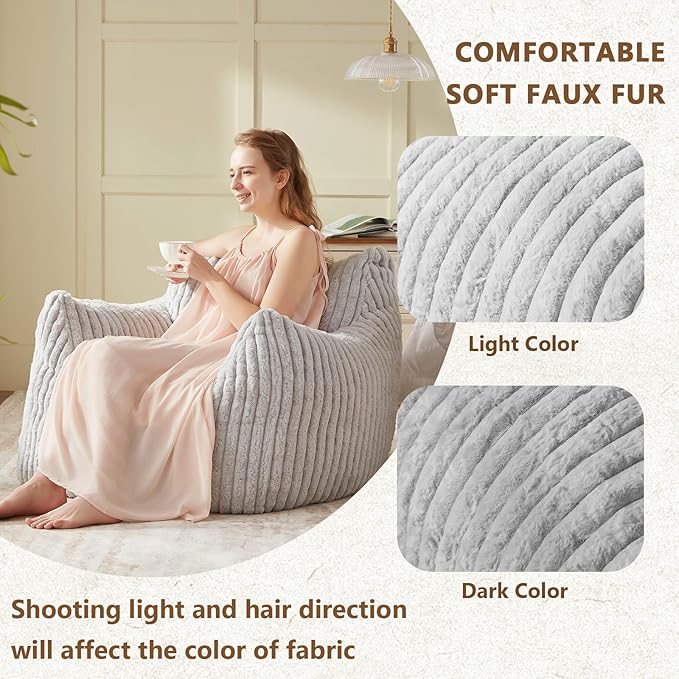 Achicsofar Giant Bean Bag Chairs for Adults Teens, Large Bean Bag Sofa Chairs with Filling Comfy Fuzzy BeanBag Chair with Armrests for Bedroom Living Room Reading