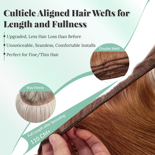 Auburn Brown Long Straight Real Human Hair Weft Hair Extensions Sew in, 22 Inch 120G Hand Tied Sew in Hair Extensions Human Hair Full Head Auburn Brown Weft Human Hair Bundles for Women