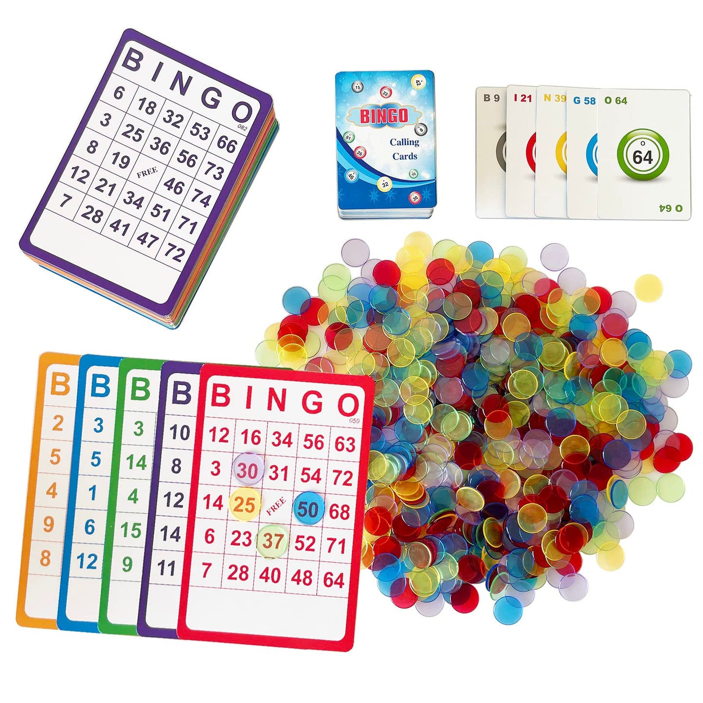Yuanhe Complete Bingo Game Set - 100 Bingo Cards,1000 Chips and Deck of Calling Cards for Family,Large Groups,Parties,Game Nights