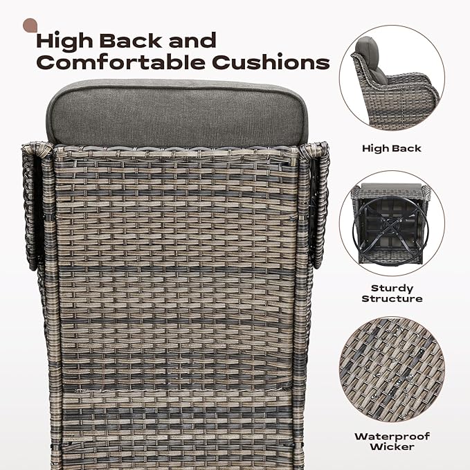 Rilyson Outdoor Swivel Rocker Chairs - All Weather Resistant Wicker Patio Furniture Set of 4 with High Back and 6 inch Thick Cushions for Deck Porch Yard and Poolside, Mixed Grey/Grey