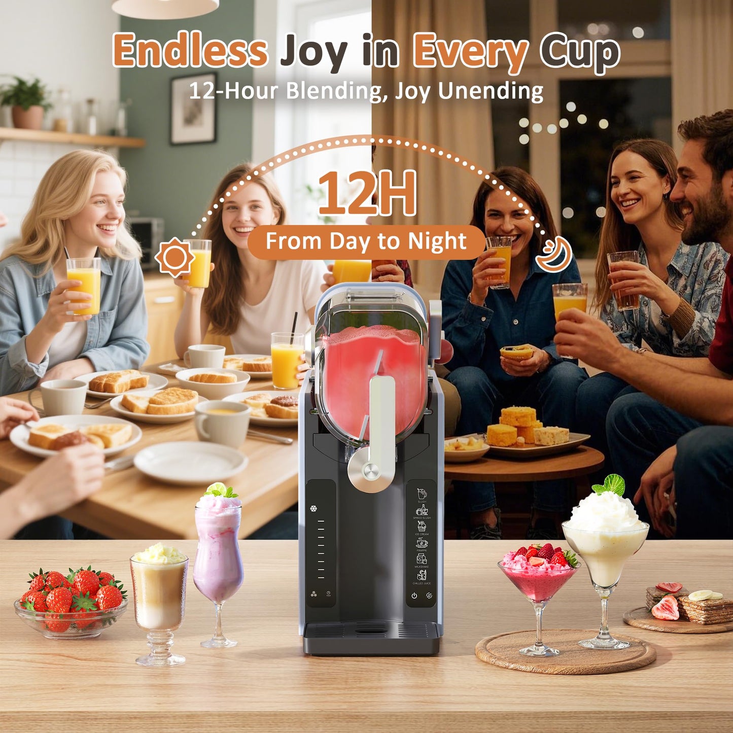 Slushie Machine, Slushy for Home No Ice Need, Soft Serve Ice Cream Maker & Margarita Machine, Auto-Cleaning, 6 Presets for Milkshakes, Frappés, Frozen Drink and More, 1 Insulated Cup,Blue,
