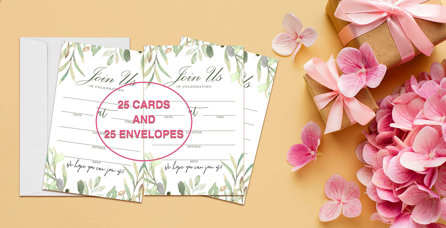 Join Us Invitation Cards With Envelopes - Greenery Invite Cards for All Occasions, Wedding, Engagement, Reception, Bridal or Baby Shower and Birthday Party - 25 Cards and 25 Envelopes - HL-003 YQK