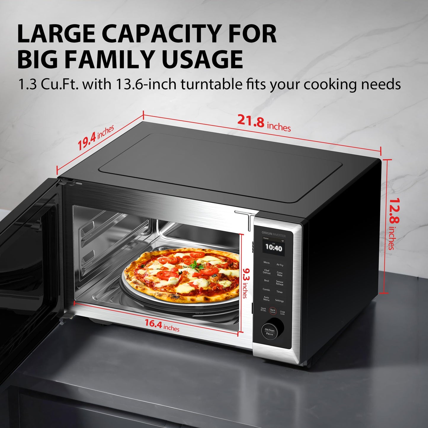 TOSHIBA OptiChef Ultra Air Fryer Combo Countertop Microwave Oven with 2.4-Inch Color Screen, Origin Inverter Technology, Smart Sensor, Compatible with Alexa, 1100W, 1.3 Cu.Ft, Silver ML2-STC13SAIT(SS)