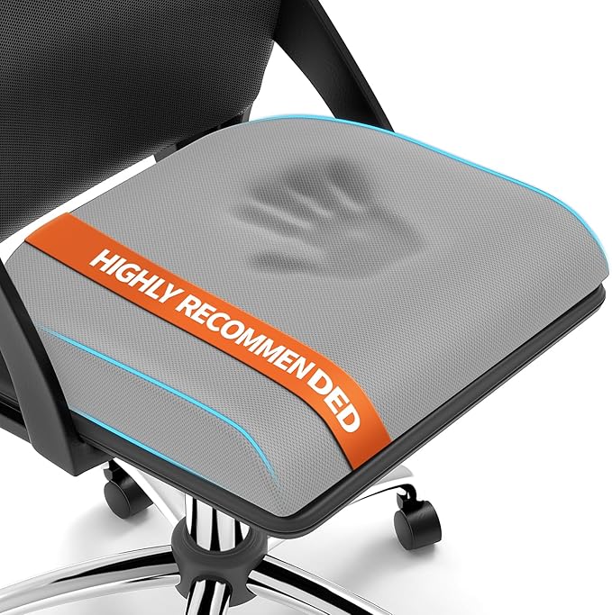 TranquilRelax Large Seat Cushion, Memory Foam Cushion for Long Sitting Hours on Office Chair, Home & Car, Non-Slip Chair Pad for Relieving Back & Sciatica & Hip & Coccyx Pain (Light Grey)