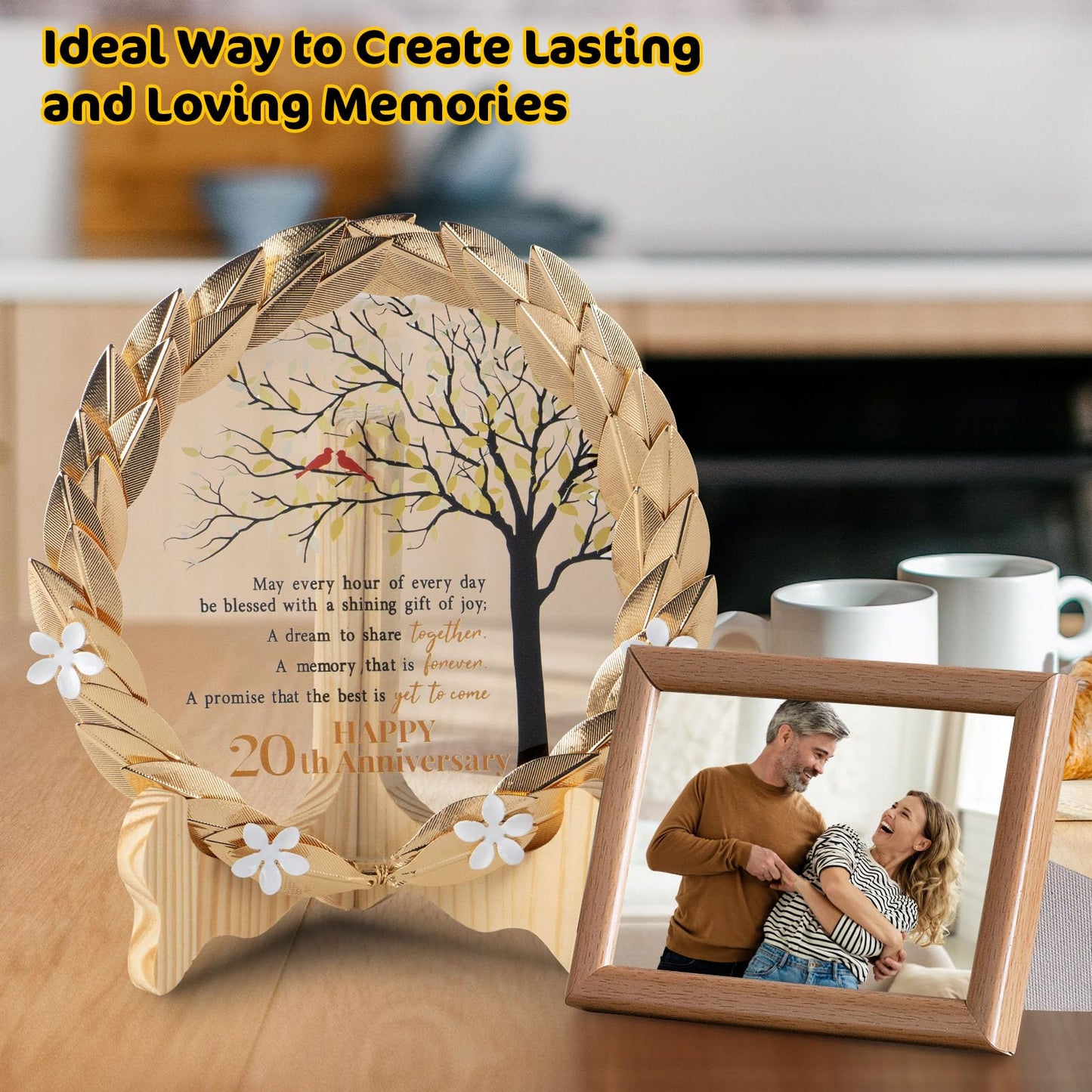 20th Anniversary Wedding Gifts Crystal Plate with Gold Leaf Wreath - 20 Years Anniversary Wedding Unique Gifts Ideas for Parents Couple - Cardinal Style