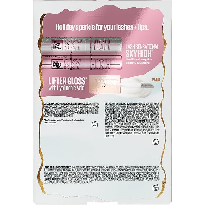 Maybelline Lash Sensational Holiday Makeup Kit, Includes Full-Size Sky High Mascara, Lash Sensational Glitter Mascara and Lifter Gloss, 1 Makeup Gift Set