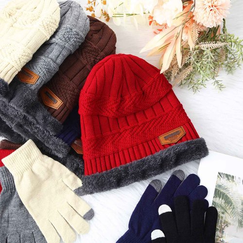 Vabean 48 Set Gloves and Beanies, Magic Touchscreen Gloves Winter Knit Beanie Hat Set, Knit Hats Caps for Men Women Homeless(Colorful)