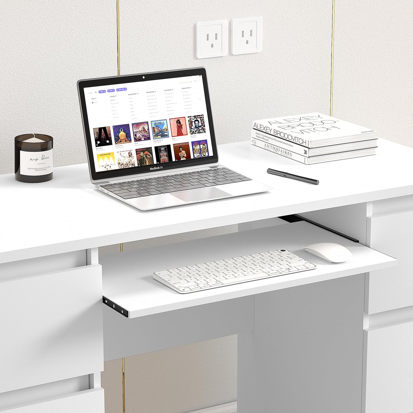 Furniwood White Desk with Drawers Computer Desk for Bedroom, Home Office Table with Storage, 47 Inch Writing Wood Desks Executive Desks, Workbench Study Counter Small Gaming Table, White