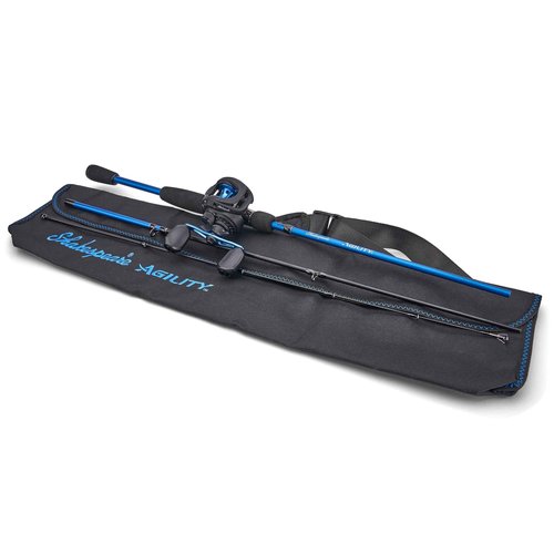 Shakespeare Agility Travel Low Profile Baitcast Reel and 6'6" Fishing Rod Combo, Right Handle Position, 90mm Handle with Large Knobs for Extreme Torque, Multi-Disk Drag System