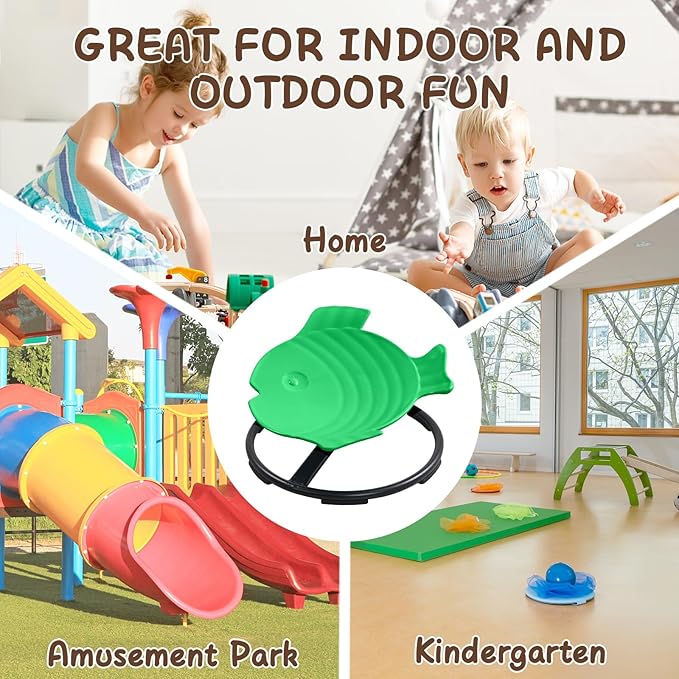 Spinning Chair for Autistic Kids, Sensory Toys for Kids With Autism, 360° Sensory Swivel Chair, Fish-Shaped Spin Seat for Children With ADHD, Safe & Smooth Sit and Spin Improve Balance (Dark Green)