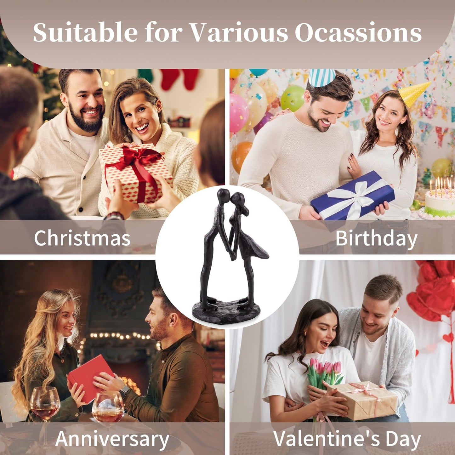 Sziqiqi Couple Sculptures Cast Iron Gift for Anniversaries Wedding Small Modern Abstract Figurine Decorative Metal Statues Romantic Passionate Love Ornament for Couples Valentines