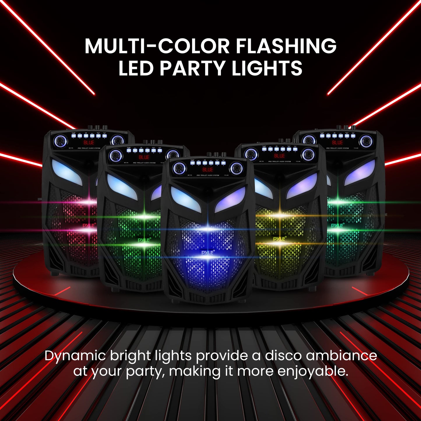 Pyle Portable Bluetooth Pa Speaker System-600W 10    Indoor/Outdoor Bt Speaker-Includes 2 Wireless Microphones, Party Lights, Us