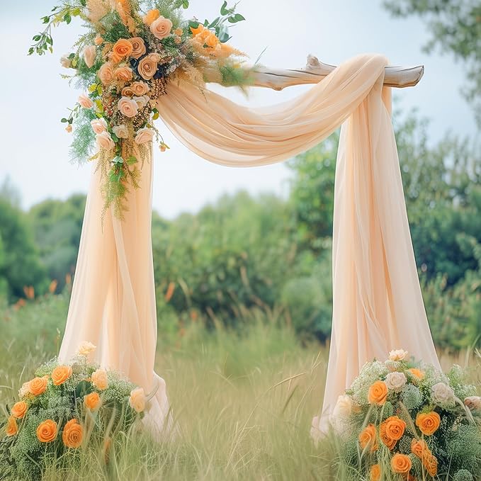 Wedding Arch Draping Fabric, 1 Panel 18FT Champagne Sheer Backdrop Curtain Chiffon Fabric Drapery Voile Scarf Draping Panels for Wedding Archway Ceremony Curtain Valance Party Decoration