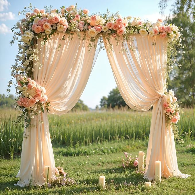 Wedding Arch Draping Fabric, 1 Panel 18FT Champagne Sheer Backdrop Curtain Chiffon Fabric Drapery Voile Scarf Draping Panels for Wedding Archway Ceremony Curtain Valance Party Decoration