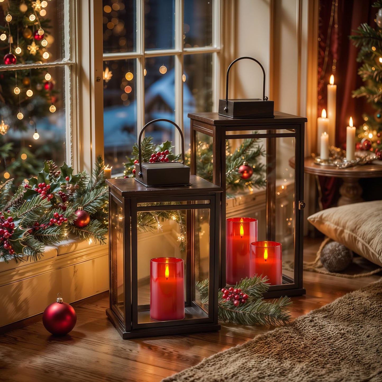 Homemory Red Glass Flameless Candles, Battery Operated LED Pillar Candles with Remote Control and Timer, Radiance Candles, Real Wax, Set of 3,D3 xH4 5" 6"