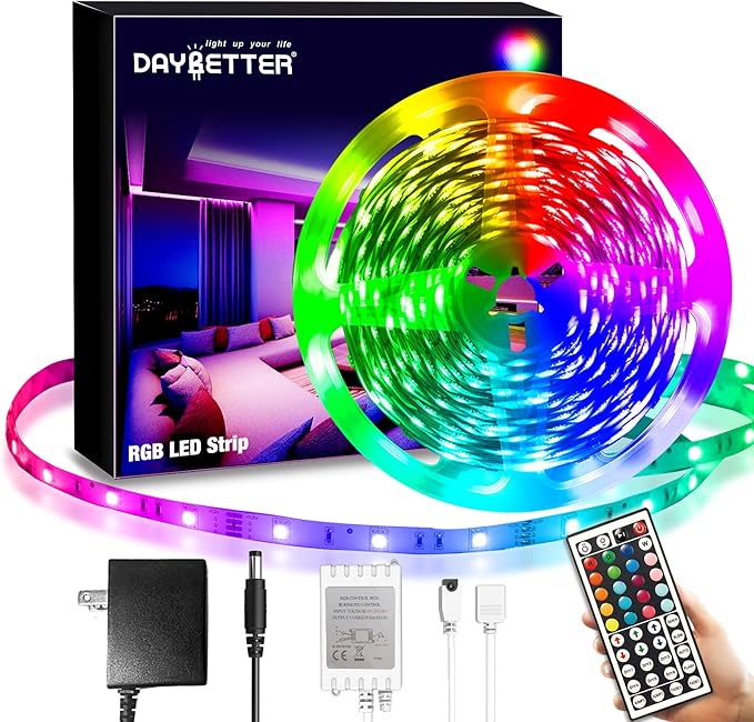 DAYBETTER SMD 5050 Remote Control Led Strip Lights 20ft, RGB Color Changing Led Strip with Remote Control for Room, Bedroo...