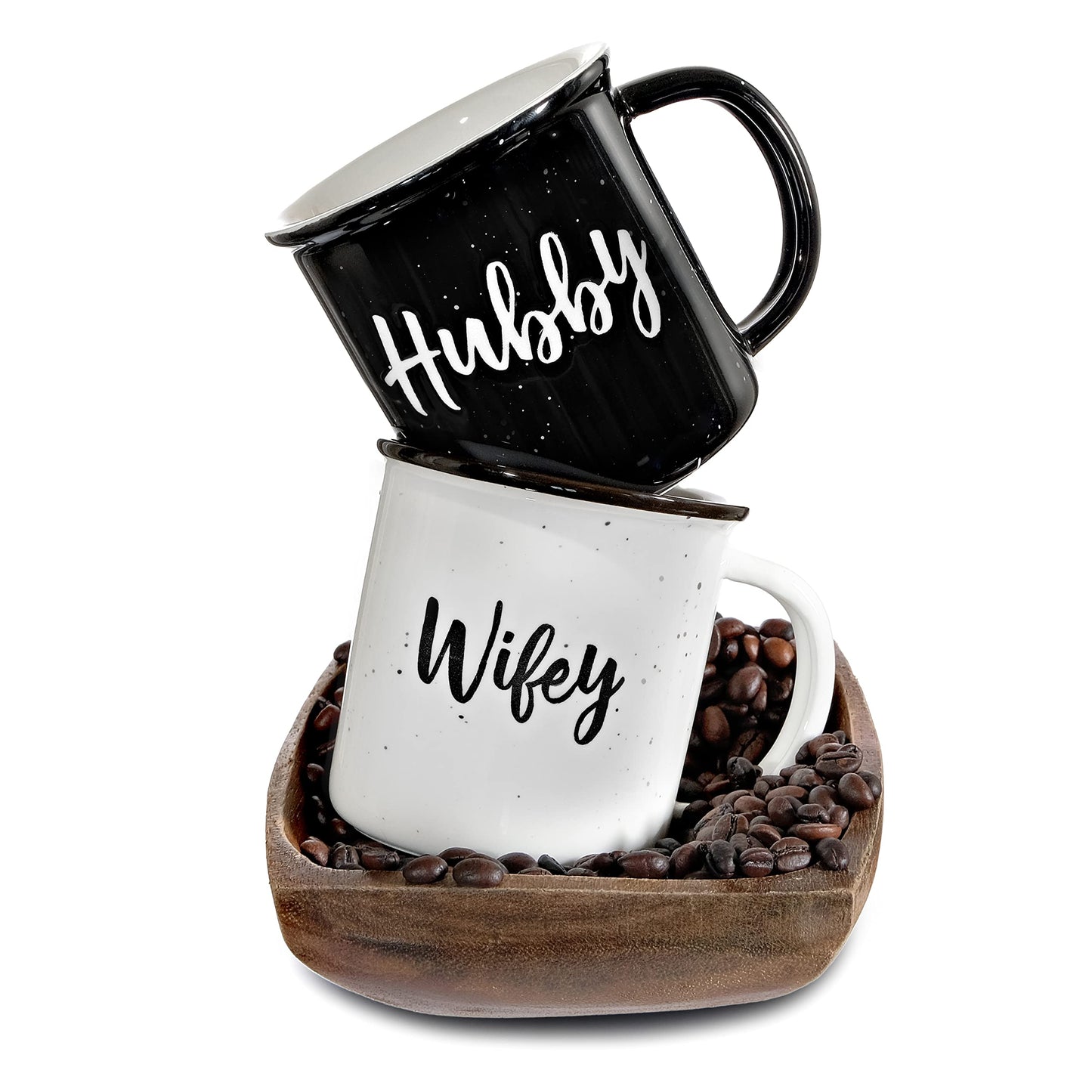 MAINEVENT Wifey Hubby Mugs Set of 2 Coffee Mug 11 Ounce, Husband Wife Gift, His Hers Coffee Cup