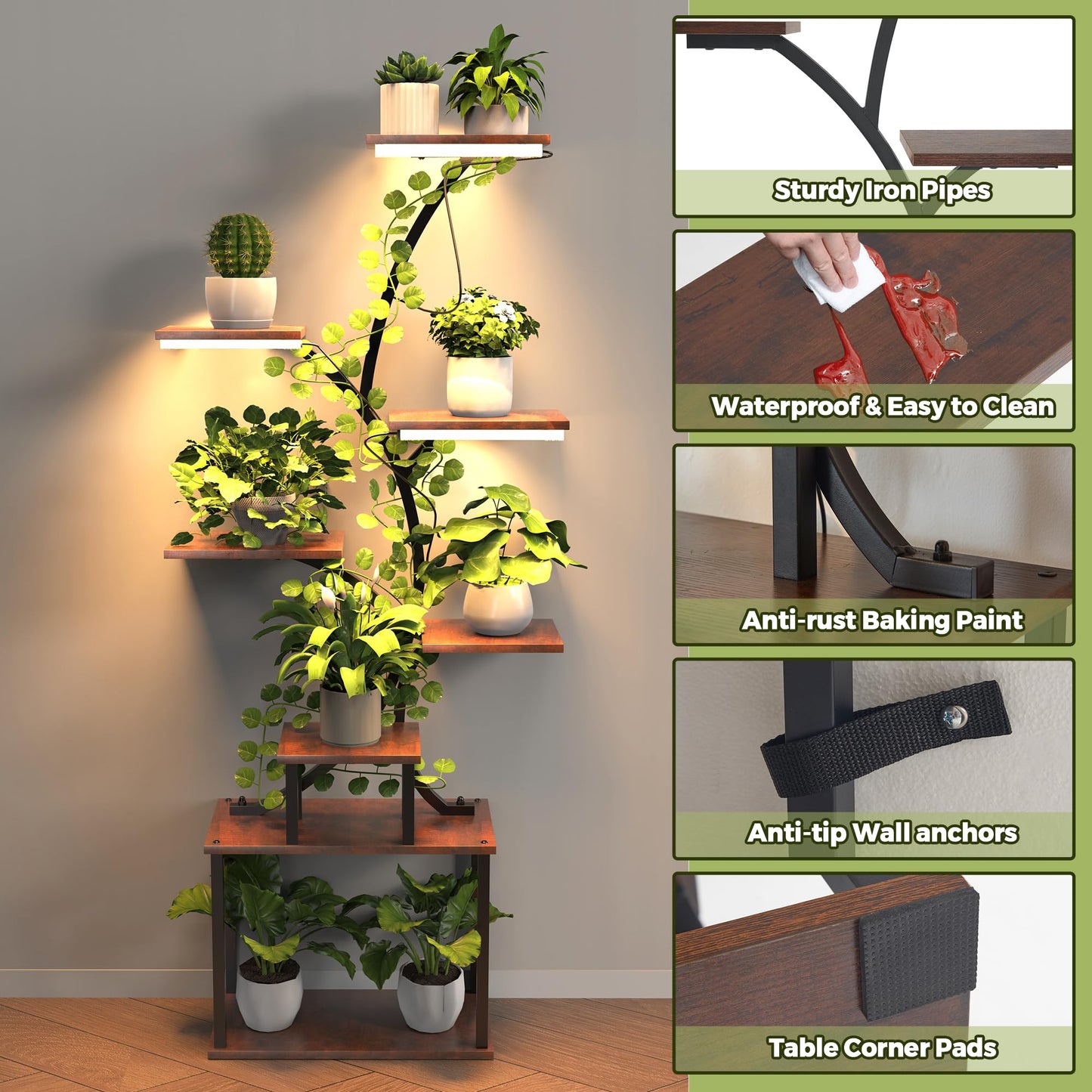 Plant Stand with Grow Lights, 8 Tiered Plant Stand Indoor, 62" Tall Metal Plant Flower Holder for Plants Multiple, Plant Display Rack Holder, Indoor Plant Shelf for Living Room, Garden, Patio