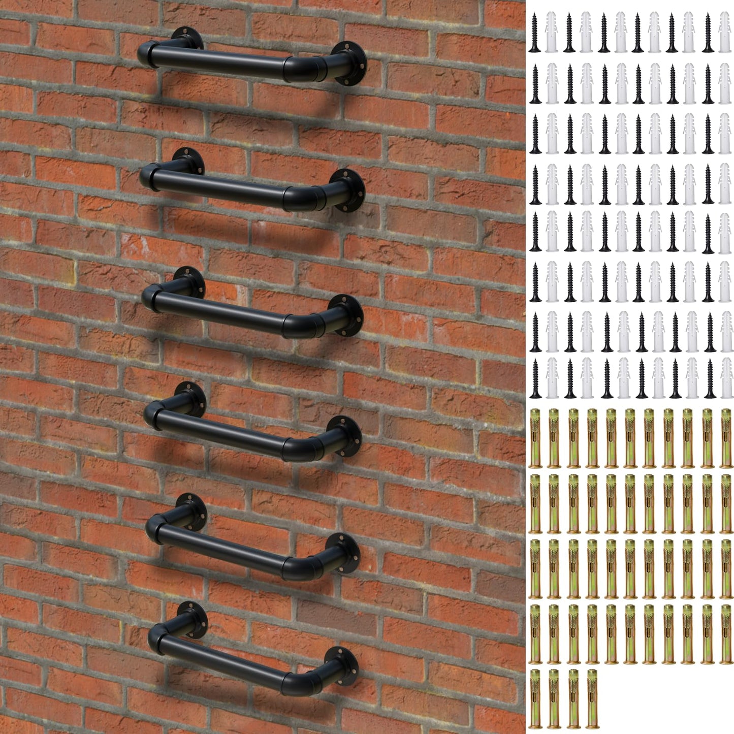 Wall Mounted Ladder, 1 Rung Steel Step - 6 Pack for Emergency Escape & Loft Access | 700LB Capacity, All-Weather Black Finish, with Expansion Bolts for Indoor/Outdoor