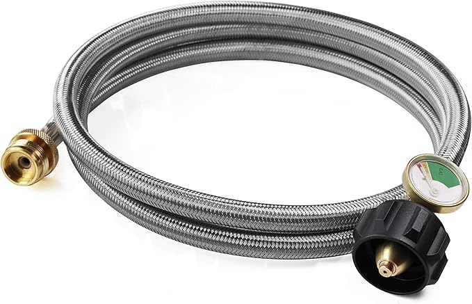 DOZYANT 6 Feet Stainless Braided Hose Adapter With Tank Gauge, 1 lb to 20 lb Propane Converter for Stove, Tabletop Grill a...