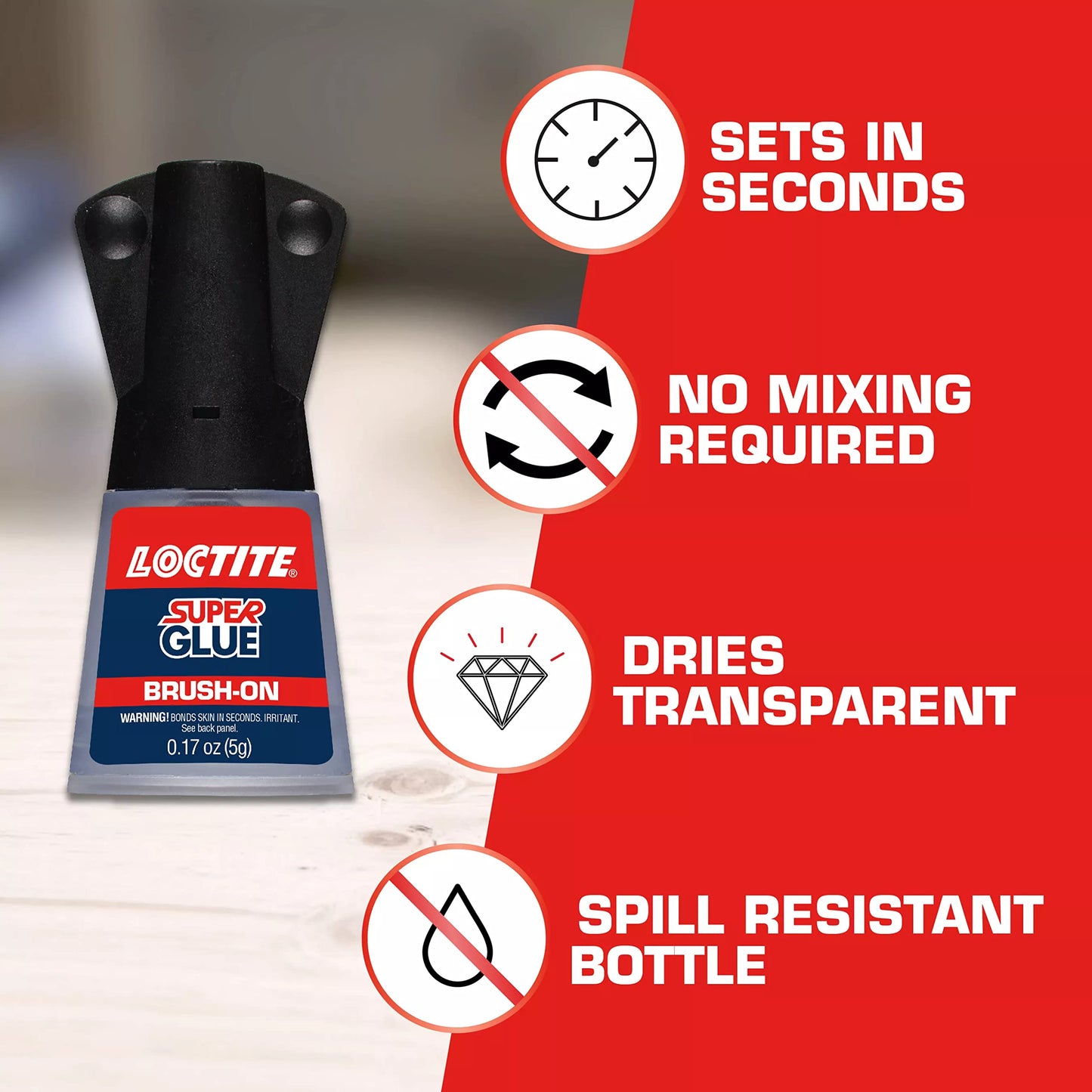 Loctite Super Glue Brush On Liquid, Clear, 0.17 fl oz Bottle, 1 Pack - Superglue for Leather, Wood, Metal, Crafts, & Repair, Cyanoacrylate Adhesive Instant Glue, Quick Dry