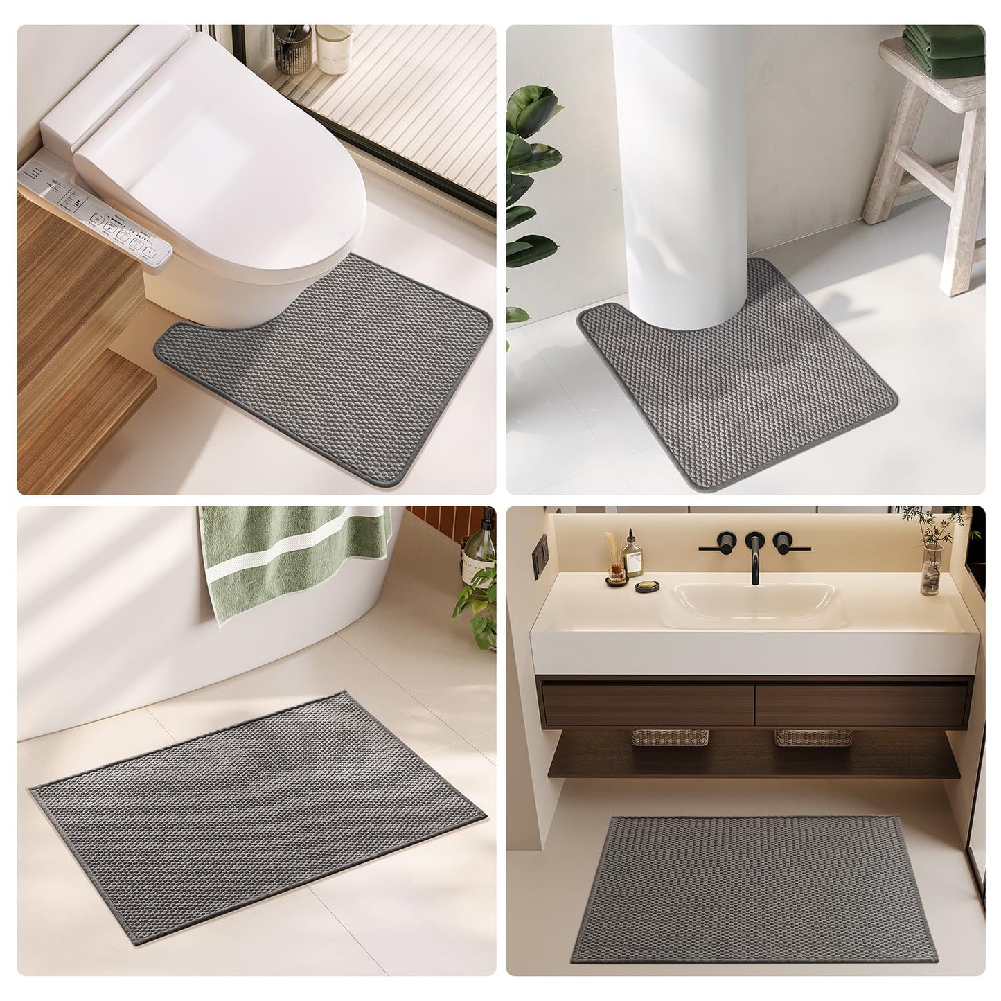 Bathroom Rugs Non Slip Washable, Super Absorbent Thin Bath Mat Small Quick Dry Low Pile Bathroom Rug, Dark Grey 16"x24"