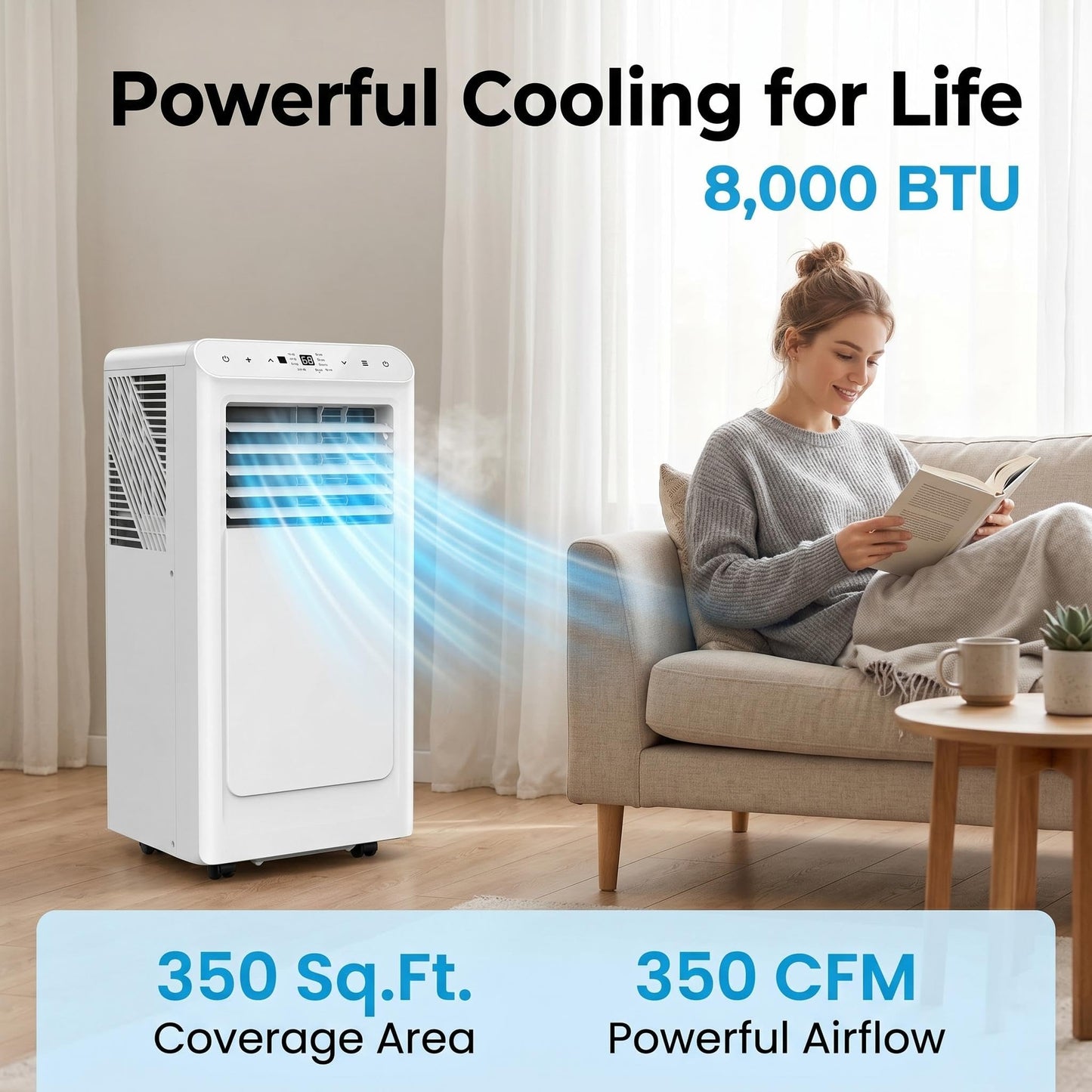 8,000 BTU Portable Air Conditioners, Portable AC Unit for Basement & Bedroom, Remote & Auto Evaporation, 4-in-1 Cooling Unit, Floor AC, Covers Rooms up to 350 Sq.Ft, Sleep Mode, Remote Control