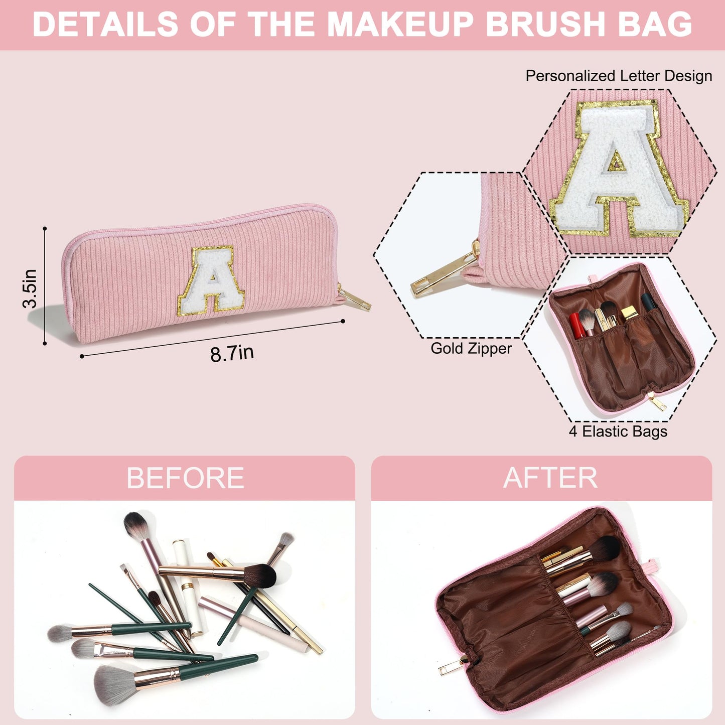 YOOLIFE Sister Birthday Gifts - Personalized Makeup Bag Cosmetic Bags for Women 18th 21th 30th 40th 50th 60th Birthday Gifts for Her Women Daughter Sister Girlfriend Gifts for Her Female Letter H