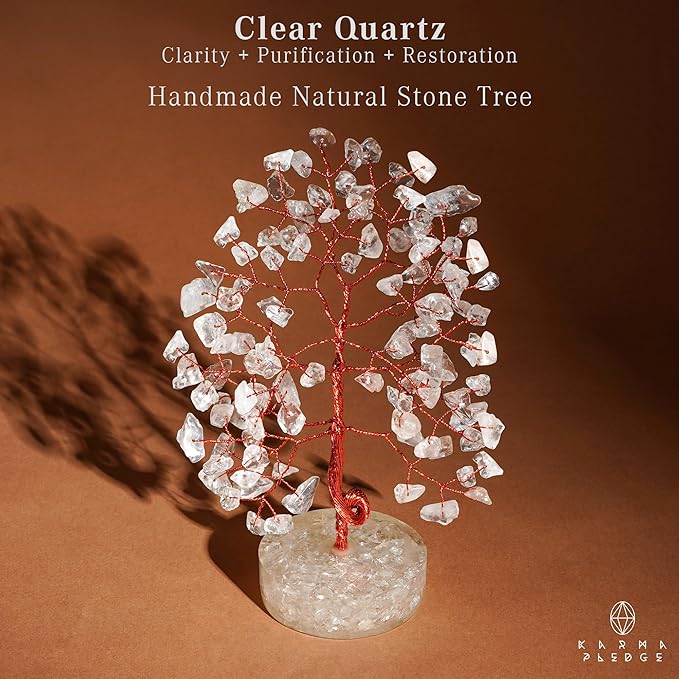 Crystal Tree for Home and Office Decor, Clear Quartz Chakra Healing Stones Handmade Feng Shui Tree of Life for Positive Energy, Money, Good Luck, Christmas Decor, Birthday Gifts for Women, Mom