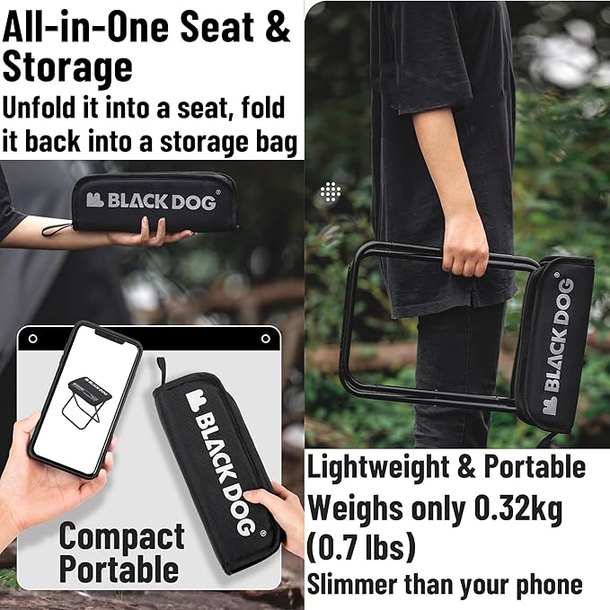 Blackdog 11in Ultralight Camping Folding Stool - 0.7lb Compact Camping Chair, 265lb Capacity Aluminum Alloy X-Frame for Hiking, Fishing BBQ Portable Small Stool for Adults (Pro - Khaki)