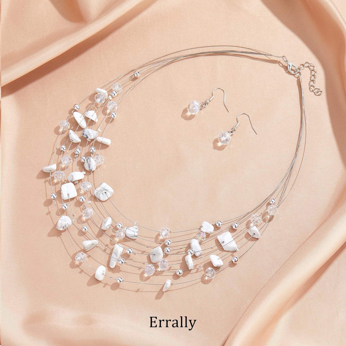 Errally Boho Layered Crystal Beaded Necklaces for Women Natural Stone Multi-Strand Statement Necklace Fashion Costume Jewelry Gi