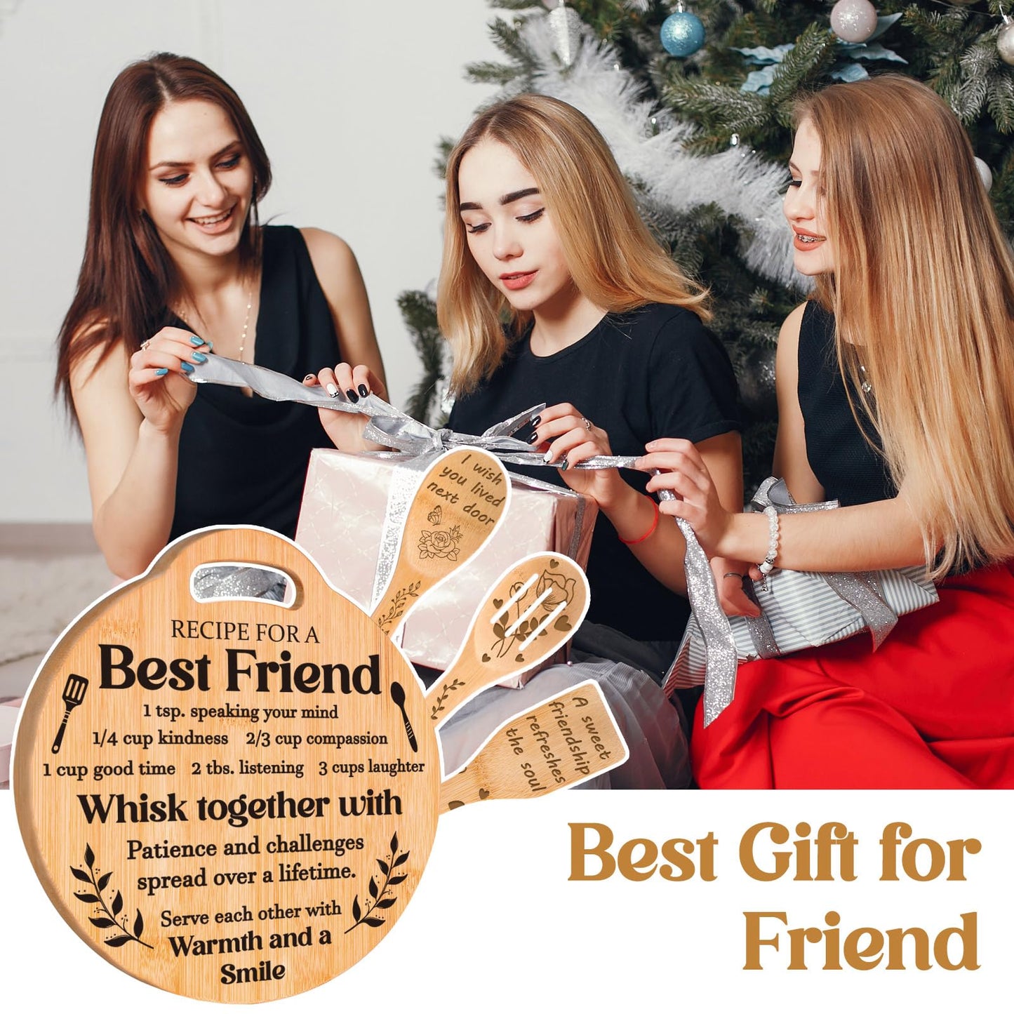 Best Friend Birthday Gifts for Women - Engraved Bamboo Cutting Board Set, Unique Gifts for Best Friend Women, Mothers Day Christmas Birthday Gifts for Friends Bestie Bff