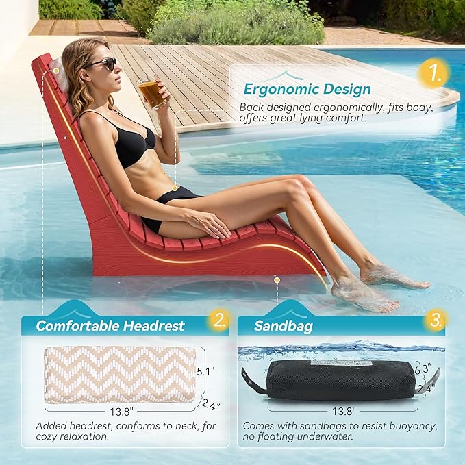 Homenjoy HDPS Pool Lounge Chairs Set of 4, Use in Pools Lounge Chairs up to 10-Inches of Water, Chaise Chairs with Headrest, Lounge Chair Outdoor, Fade-Resistant Pool Lounger for Deck